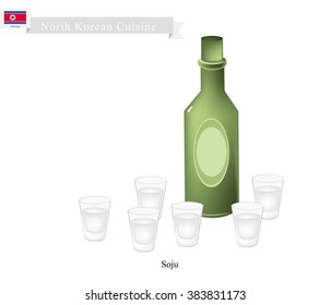 Korean Cuisine, Soju or Korean Traditional Distilled Beverage Containing Ethanol and Water. One of The Most Popular Drink in Korea.