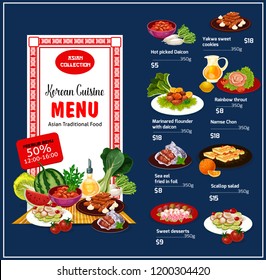 Korean Cuisine Traditional Food Menu Vector Stock Vector (Royalty Free ...