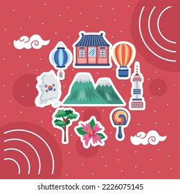 korean culture set icons around