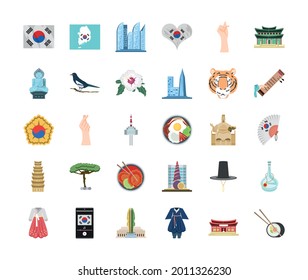 korean culture traditional icon set