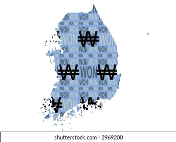 Moneda coreana con mapa de Corea