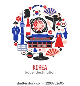 Korean customs and landmarks in one circle.