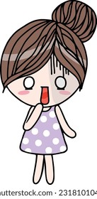 Korean cute girls character in dot purple dress cartoon.