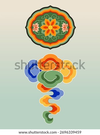 Korean Dancheong Pattern with Cloud and Lotus Motifs on Temple Architecture
