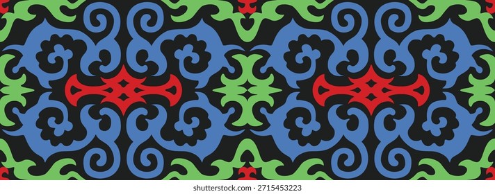 Patrón dancheong coreano con Formas geométricas y colores contrastantes. Motivo arquitectónico tradicional coreano. Damasco oriental para estampado de tela y papel tapiz. Vector textura sin costuras
