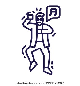 Korean dancing man in business costume. Cheerful singing dancer guy