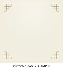 Korean decorative frame, seamless paper texture. Copy space for text. Vintage line vector illustration. Oriental design for greeting card, banner, flyer, social media. Asian style background.
