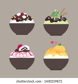 Korean dessert shaved ice (bingsu). Food vector illustration EPS10