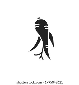 Korean dry ginseng root glyph black icon. Alternative medicine from asia. Sign for web page, mobile app, button, logo