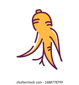 Korean dry ginseng root line color icon. Alternative medicine from asia. Sign for web page, mobile app, button, logo. Editable stroke