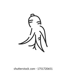 Korean dry ginseng root line black icon. Alternative medicine from asia. Sign for web page, mobile app, button, logo. Editable stroke.