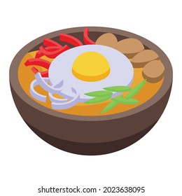 Korean egg fried icon isometric vector. Chinese food. Snack soup