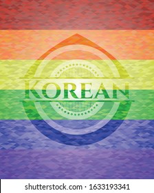 Korean emblem on mosaic background with the colors of the LGBT flag