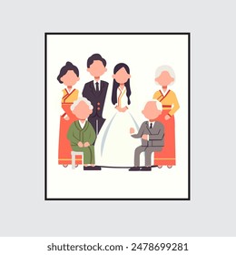 korean family photo vector IIlustrations