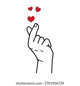 Koreanische Fingerherzgeste Vektorgrafik - minimalistische Linienkunst. Perfekt für romantisches modernes Design 