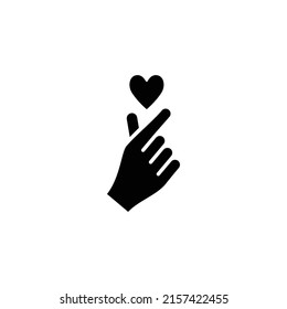 Korean Finger Heart "I Love You" Hangul Vector illustration. Korean symbol hand heart, a message of love hand gesture stencil icon. 