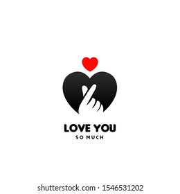 Korean Finger Heart I Love You Hangul logo Vector illustration. Korean symbol hand heart, a message of love hand gesture