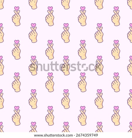 Korean finger heart seamless pattern, Finger love symbol background, K-POP colorful seamless pattern, Kawaii K-POP print for fans, cute cartoon Vector illustration