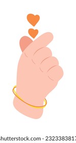 Korean finger heart sign. Finger with mini heart and respect symbol. I like you, self. "Finger Heart" gesture. Love composition. Expressions love to you, message of love hand gesture