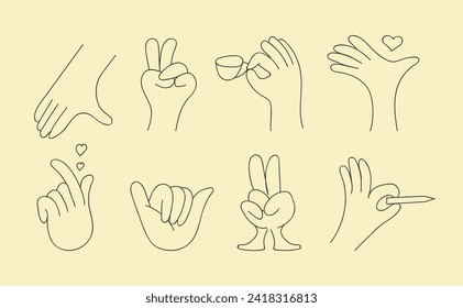Korean finger heart sign set. Finger with mini heart and respect symbol. I like you, self. Finger Heart gesture. Love composition.	