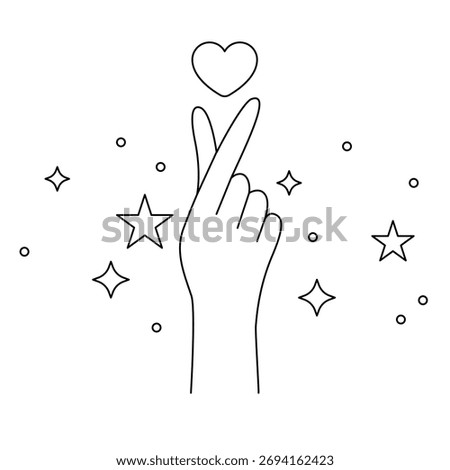 Korean finger heart vector line symbol. Korean heart hand gesture symbol