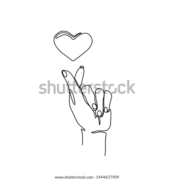韓国の指の愛のシンボルハート1行 タトゥー 服やロゴデザイン用のプリント あなたかミニサイン 白い背景に連続線描き 分離型ベクターイラスト のベクター画像素材 ロイヤリティフリー