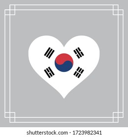 Korean flag in heart shape. South korea love design. 