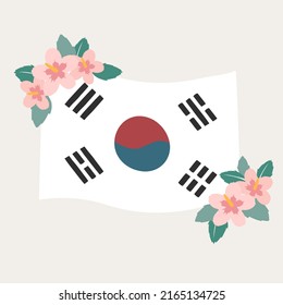Korean flag and Hibiscus syriacus  Korean symbols  Korean National Liberation Day 