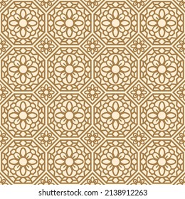 Korean Flower Bud Octagon Vector Seamless Pattern