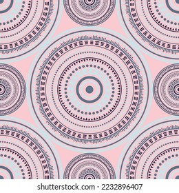 Korean folk motifs seamless pattern. Circle medallion mandala geometric tiles. Textile print template. Fashion or interior pattern. Trendy circular seamless ornament. Henna mandala design.