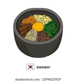 Korean food _ Stone-grilled bibimbap line drawing illustration