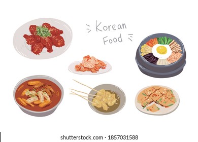 Koreanisches Essen, asiatische Küche, traditionelle Küche, Vektorgrafik