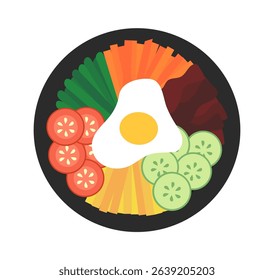 Korean food. Bibimbap. Asian cuisine. Vector flat illustration.
