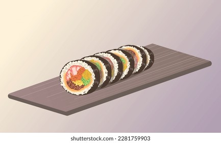 Korean food cheese gimbap rice roll vector illustration