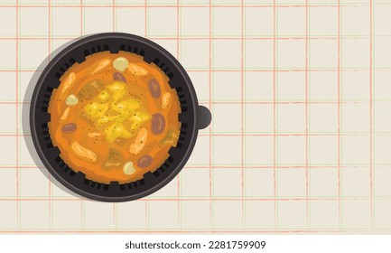 Korean food Rosé cheese Tteokbokki delivery food vector illustration