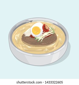 Korean food cold noodles (naengmyeon). Vector illustration EPS10