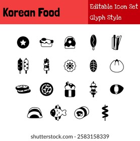 Korean Food Collection Icon Set Glyph Style
