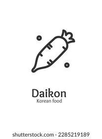 Korean Food Daikon Sign Thin Line Icon Emblem Concept. Vector illustration of Radish Organic Root Harvest Ingredient of Different Dishes