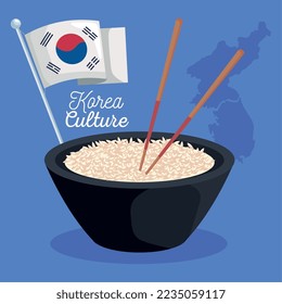 korean food and flag traditional icons