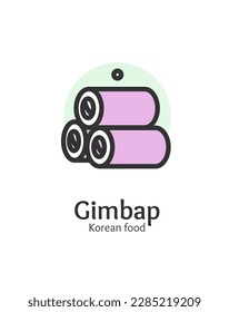 Korean Food Gimbap Sign Thin Line Icon Emblem Concept for Menu. Vector illustration of Kimbap