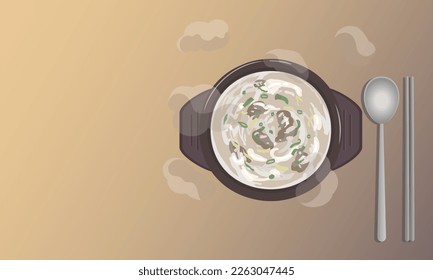 korean food gomguk, gukbap, gomtang, beef bone soup, cartilage stew illustration, vector