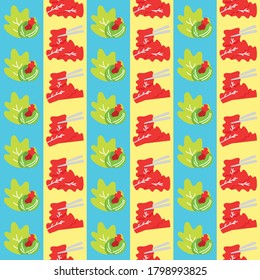 Korean Food Icons Pattern | Kimchi (Fermented Cabbage) and Lettuce Wrap