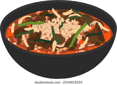 Korean food illustration. Gupbap is a popular Korean dish, which is a soup with rice.