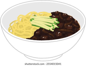 Korean food illustration. Jajangmyeon is one of Korean-style Chinese dishes that Koreans love the most.