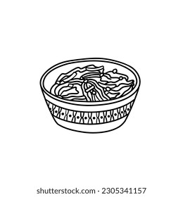 Korean food illustration. Kimchi is asian traditional food. Cabbage fermented dish. Vector spicy meal in outline style.