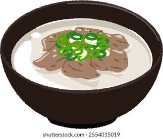 Korean food illustration. Seolleongtang is a Korean soup made by boiling beef bones and internal organs for a long time.