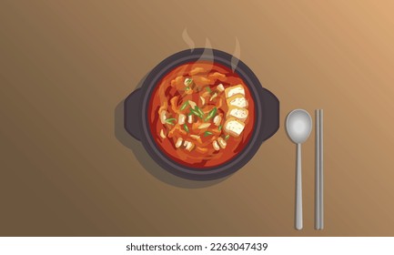 korean food kimchi stew jjigae illustration vector