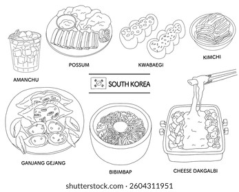 Korean food line drawing illustration set