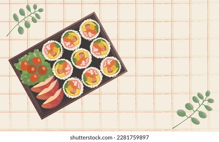 Picnic de la caja de comida coreana gimbap ilustración de vegetales vectores