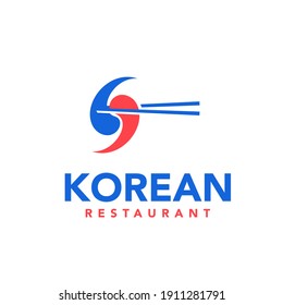 Korean Food Korean Restaurant Logo Korea Symbol and Chopstick Illustration